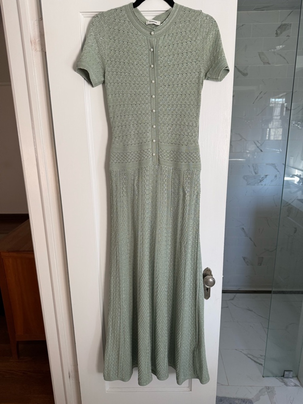 Sandro Sage Green Knit Button-Front Maxi Dress Size 36 / US 4